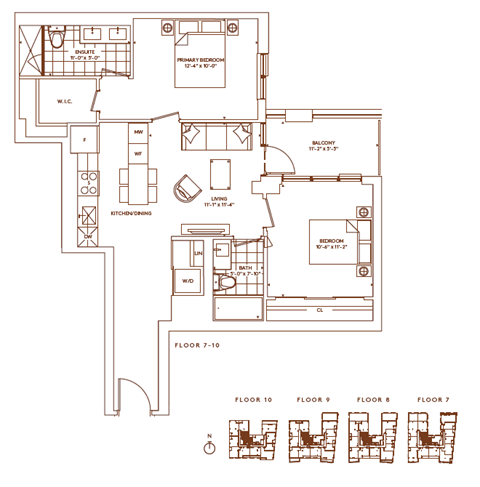 Floor plan for 2 beds, 2 baths, 891 sqft